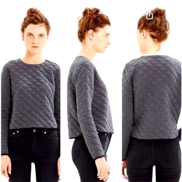 J. CREW Quilted Sweatshirt w/ Black Trim Size Large - Picture 1 of 7
